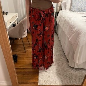 Free People Red Floral Wide Leg Pants